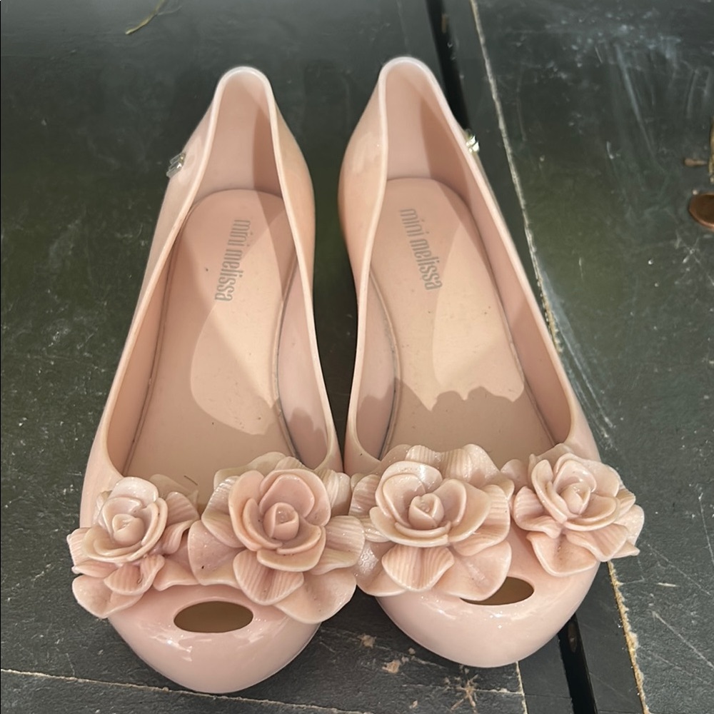 Mini Melissa Pink Floral Embellished Flats